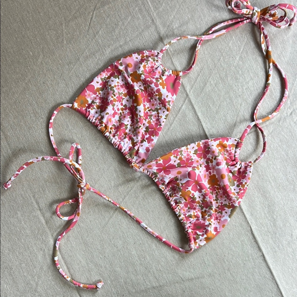 SKATIE Alice Floral Pink and Orange Bikini Top (L)